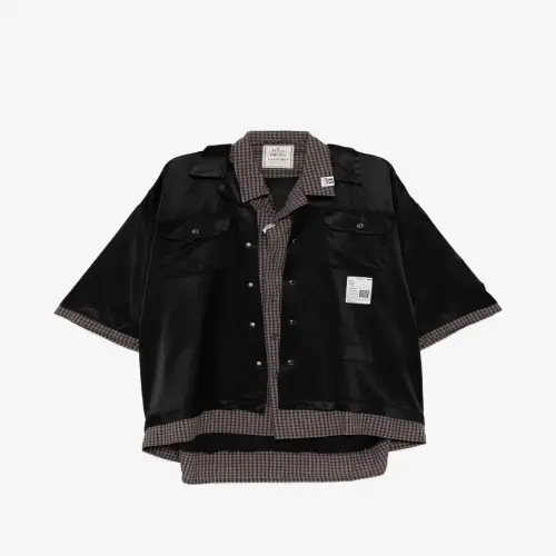 Front view of Maison Mihara Yasuhiro Button Label Shirt highlighting the button-front design and label detailing.