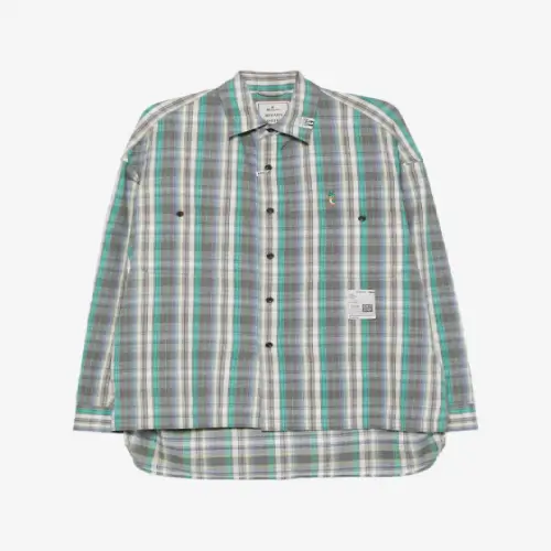 Front view of the Maison Mihara Yasuhiro Check-Pattern Logo-Patch Shirt showing its checked design and logo patch.