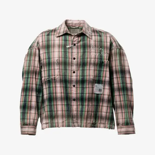 Front view of Maison Mihara Yasuhiro Check Shirt highlighting its checked pattern and front design.
