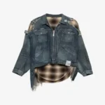 Maison Mihara Yasuhiro Check Shirt Layered Denim Jacket front view