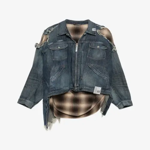Maison Mihara Yasuhiro Check Shirt Layered Denim Jacket front view