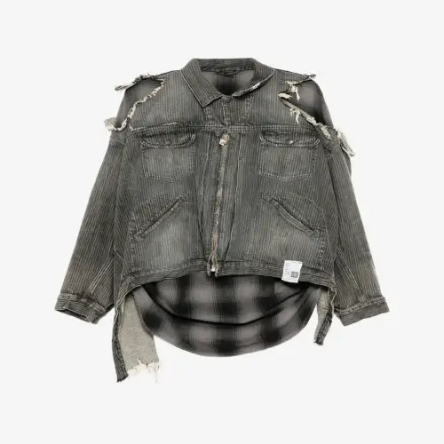 Maison Mihara Yasuhiro Check Shirt Layered Denim Jacket front view
