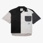 Front view of the Maison Mihara Yasuhiro Colour-Block Shirt showcasing its contrasting colour sections and shirt silhouette.