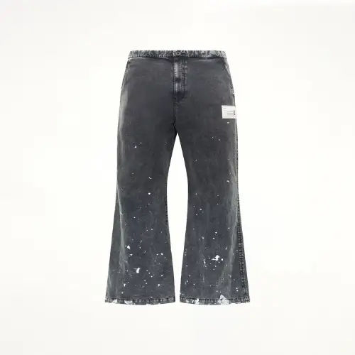 Maison Mihara Yasuhiro Distressed Cotton Linen Trousers in Black front view with relaxed silhouette