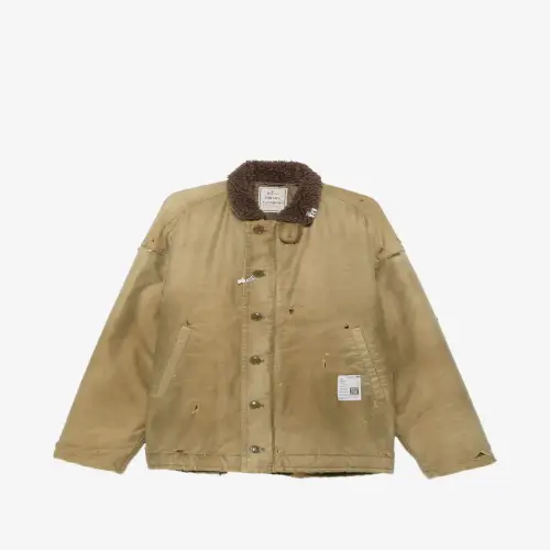 Maison Mihara Yasuhiro distressed faux-shearling-collar jacket front view