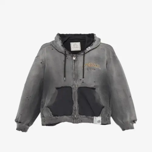 Maison Mihara Yasuhiro distressed logo print jacket front view