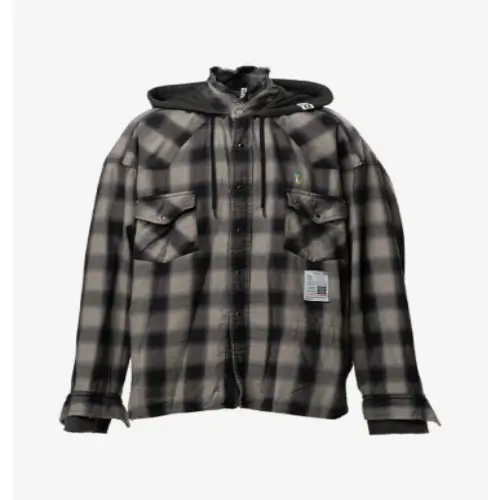 Front view of the Maison Mihara Yasuhiro Hoodie Combine Checkered Shirt.