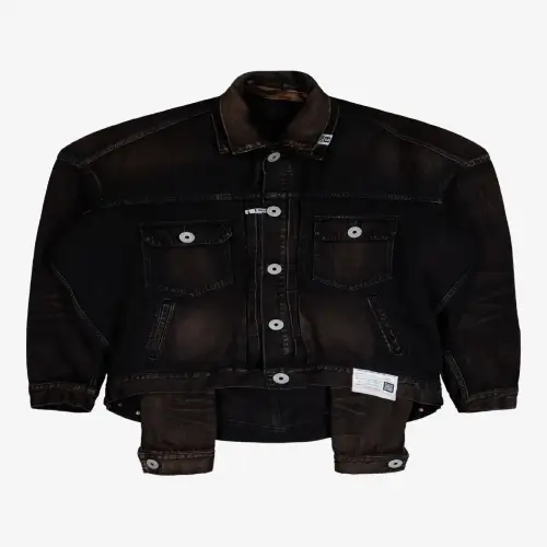 Front view of Maison Mihara Yasuhiro layered denim jacket