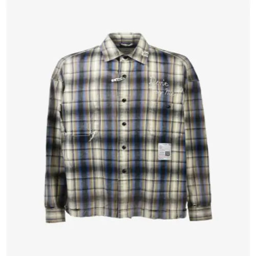 Maison Mihara Yasuhiro Like Check Shirt front view with vintage checks and embroidered lettering.