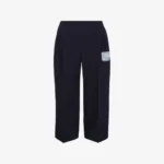 Front view of logo-detail straight-leg trousers with a clean modern silhouette