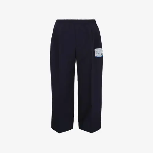 Front view of logo-detail straight-leg trousers with a clean modern silhouette