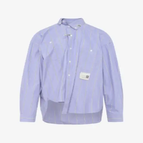 Front view of Maison Mihara Yasuhiro Offset Front Shirt highlighting its distinctive front construction.