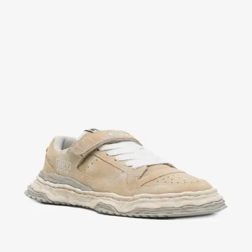 Maison Mihara Yasuhiro Suede Low-Top Sneakers (1) Maison Mihara Yasuhiro Suede Low-Top Sneakers front view highlighting the suede upper and toe shape.
