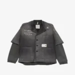 Front view of Maison Mihara Yasuhiro Sweat Layered Work Shirt showcasing its layered design.
