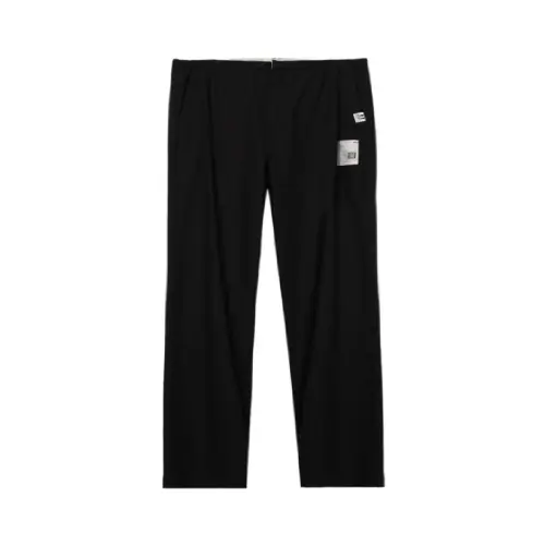 Front view of twill flare pants with a clean contemporary silhouette