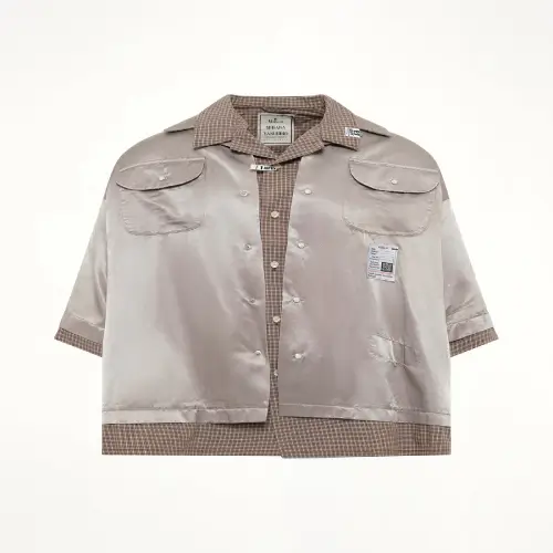 Front view of the Maison Mihara Yasuhiro W-Layered H/S Shirts in Beige.